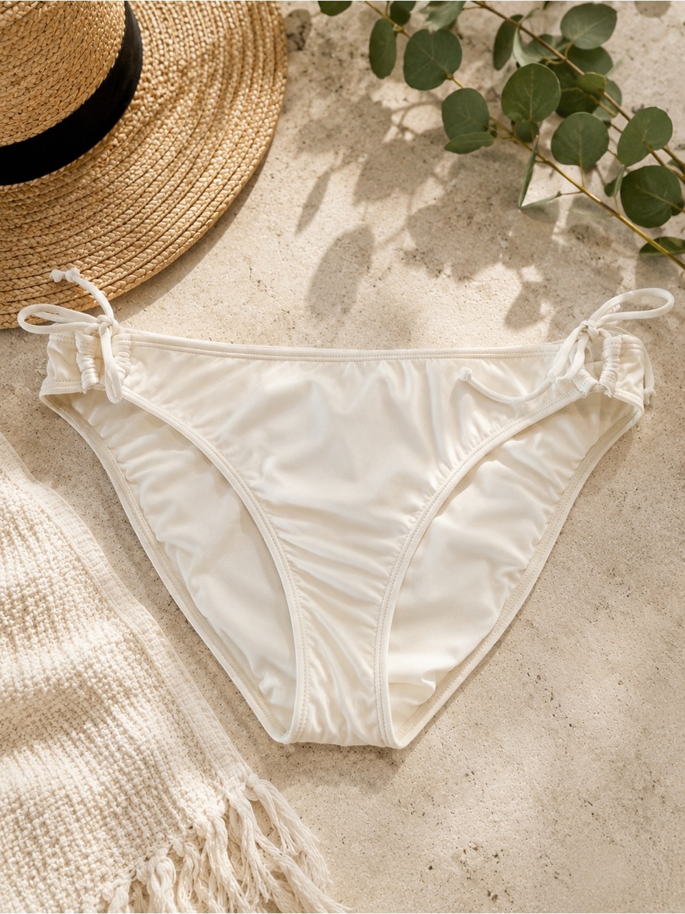 O’Neill Saltwater Solids Ivory Side Tie Bikini Bottoms XL Adjustable Swim